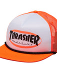 THRASHER ELLIPSE LOGO TRUCKER ROPE SNAPBACK ORANGE