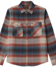 BRIXTON Bowery Flannel Multi Shadow button-up shirt displayed on a hanger, featuring a colorful checkered pattern and classic collar.
