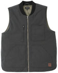 BRIXTON Builders Abraham Rev Vest, a stylish men's jacket with quilted design and multiple pockets, shown in black fabric.