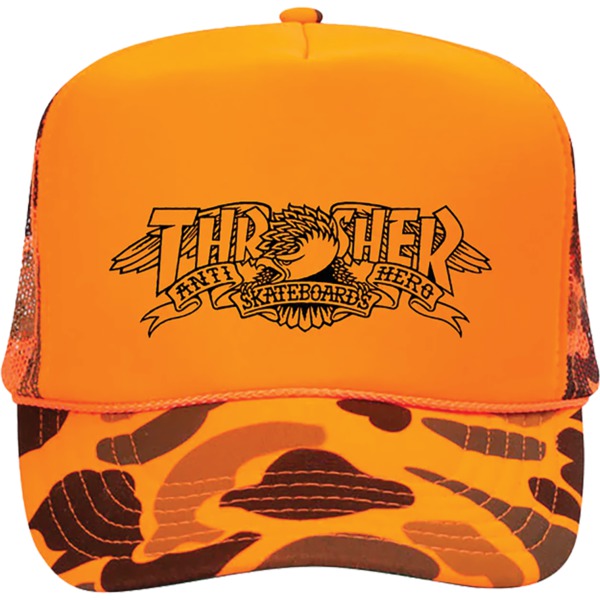 ANTIHERO X THRASHER MAG BANNER TRUCKER HAT ORANGE CAMO – The Drive