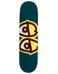 KROOKED deck team eyes olive skateboard deck in 8.25-inch width with a graphic design featuring olive and team eye motifs.