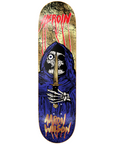 A skateboard deck featuring a graphic illustration of a hooded grim reaper holding a sword, with the word 'HEROIC' in red at the top and 'Aaron Wilson' in orange at the bottom, shown against a plain white background.