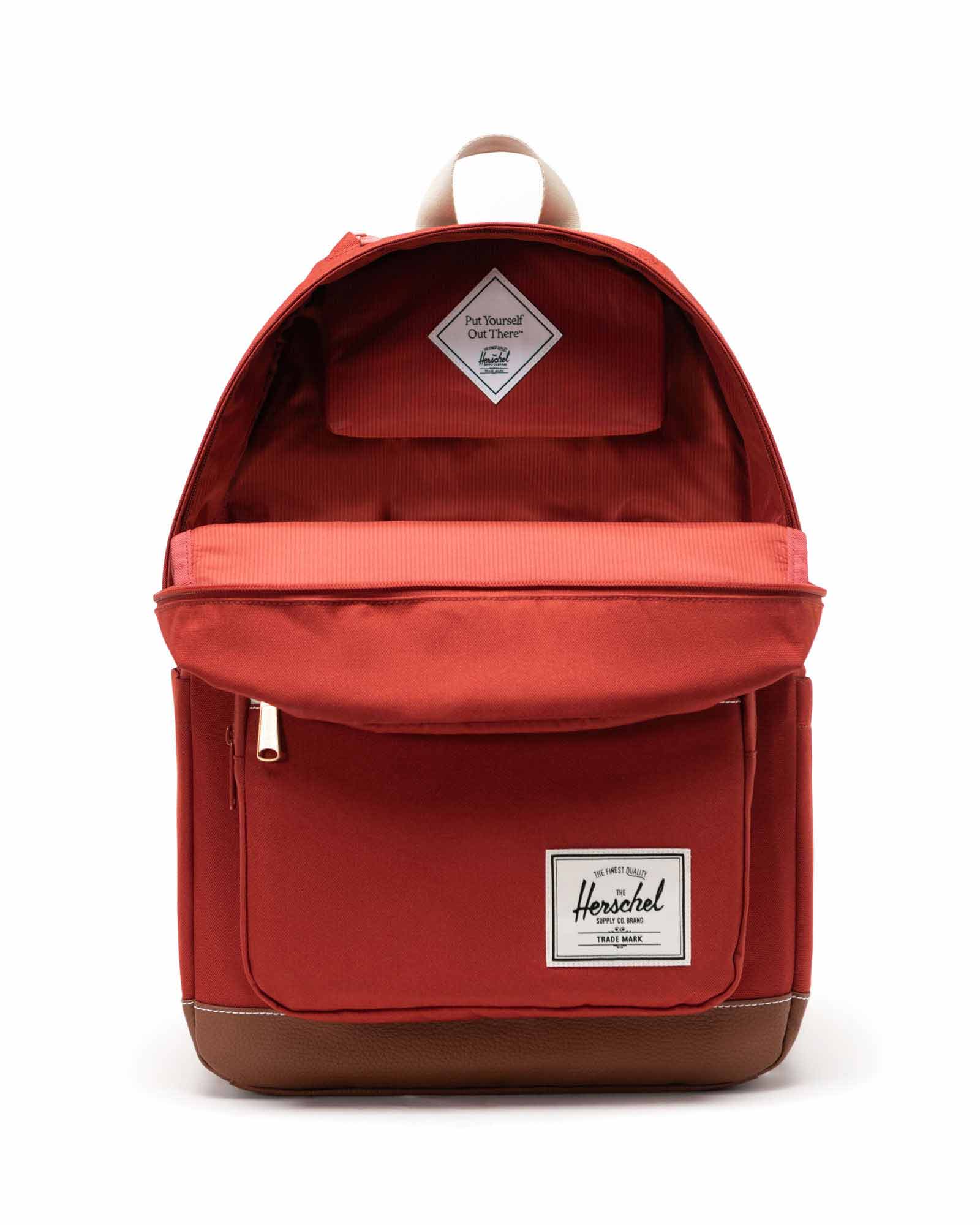 HERSCHEL POP QUIZ BACKPACK RED OCHRE/TAN/WHITE STITCH – The Drive