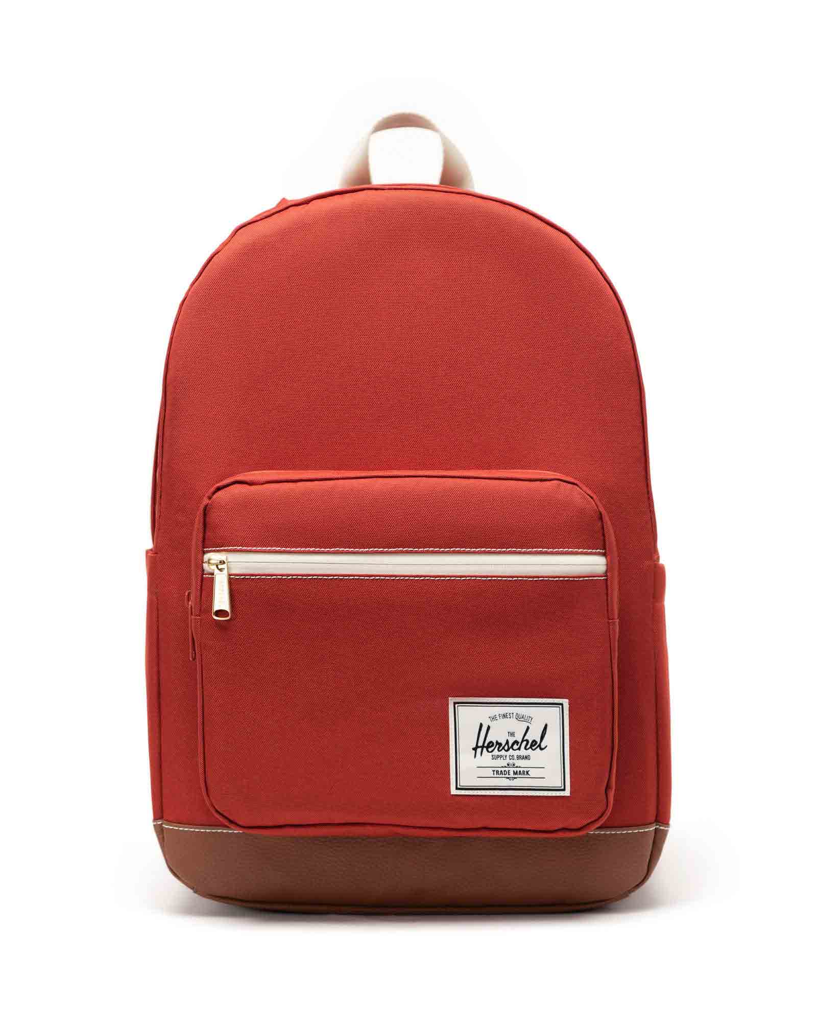 bright red herschel backpack HERSCHEL POP QUIZ BACKPACK RED OCHRE/TAN/WHITE STITCH – The Drive Skateboard Shop
