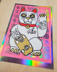 FOS "LUCKY CAT" RANBOW FOIL NUMBERED PRINT PINK - The Drive Skateboard Shop