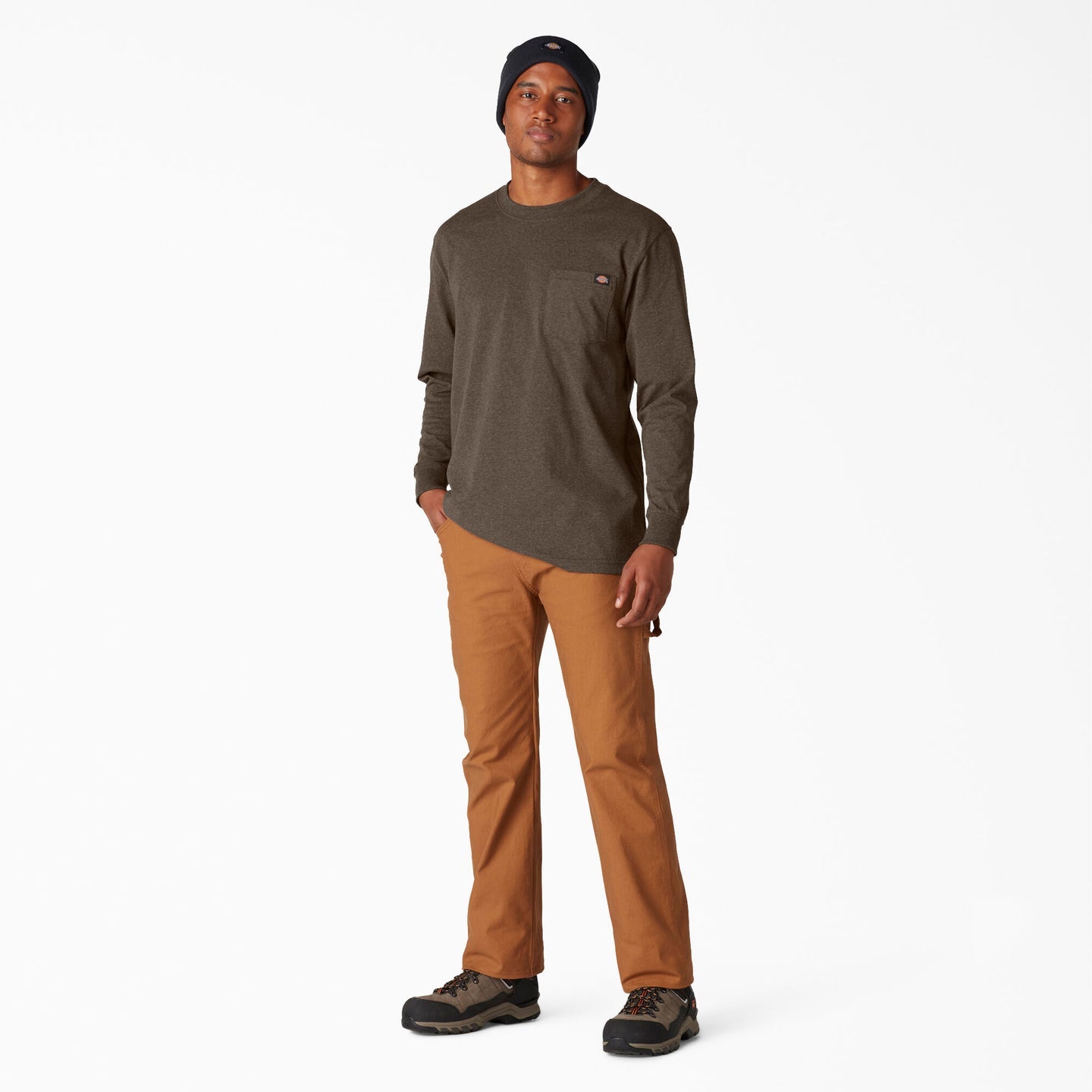 DICKIES LONGSLEEVE HEAVYWEIGHT POCKET TEE CHOCOLATE HEATHER