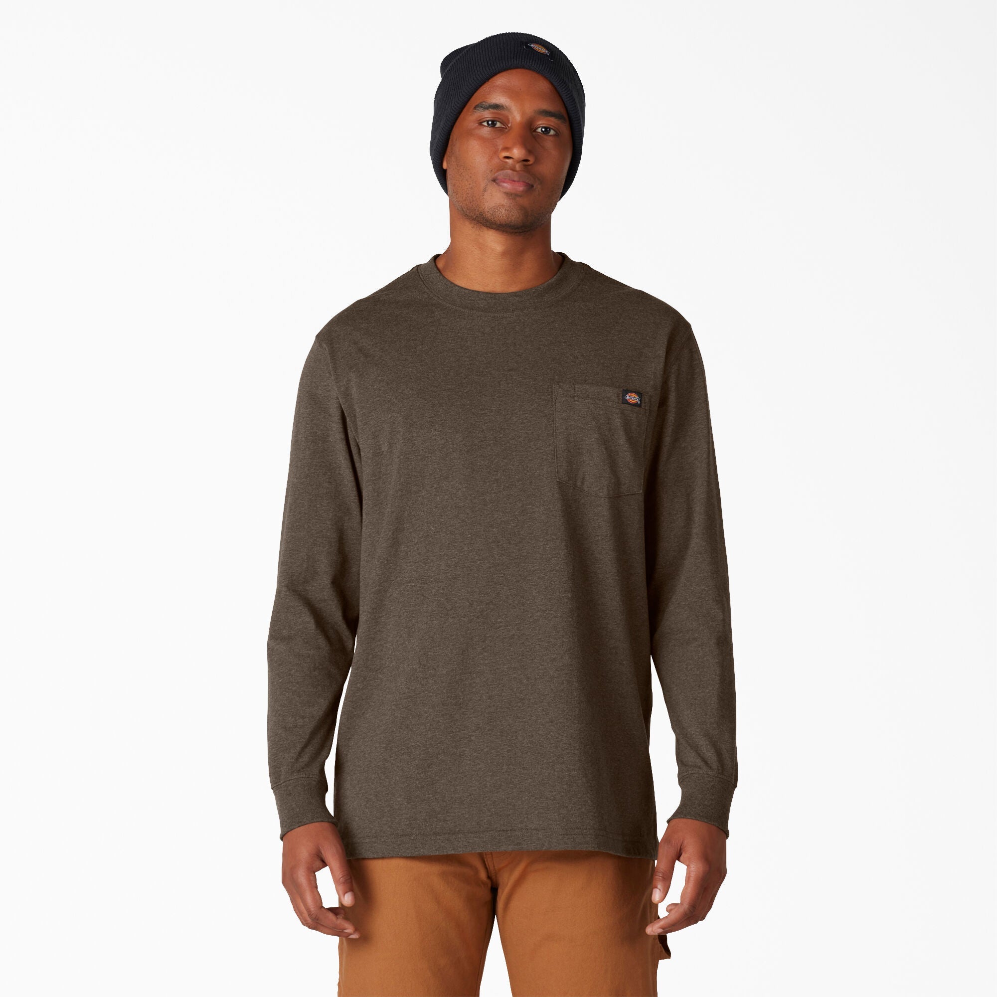 DICKIES LONGSLEEVE HEAVYWEIGHT POCKET TEE CHOCOLATE HEATHER