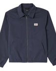 Brxton Trademark lightweight garage zip jacket in washed navy, shown on a model with front zipper and casual style.