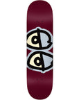 KROOKED Team Eyes Maroon skateboard deck in 8.75-inch width, featuring a detailed graphic design on top and branding.