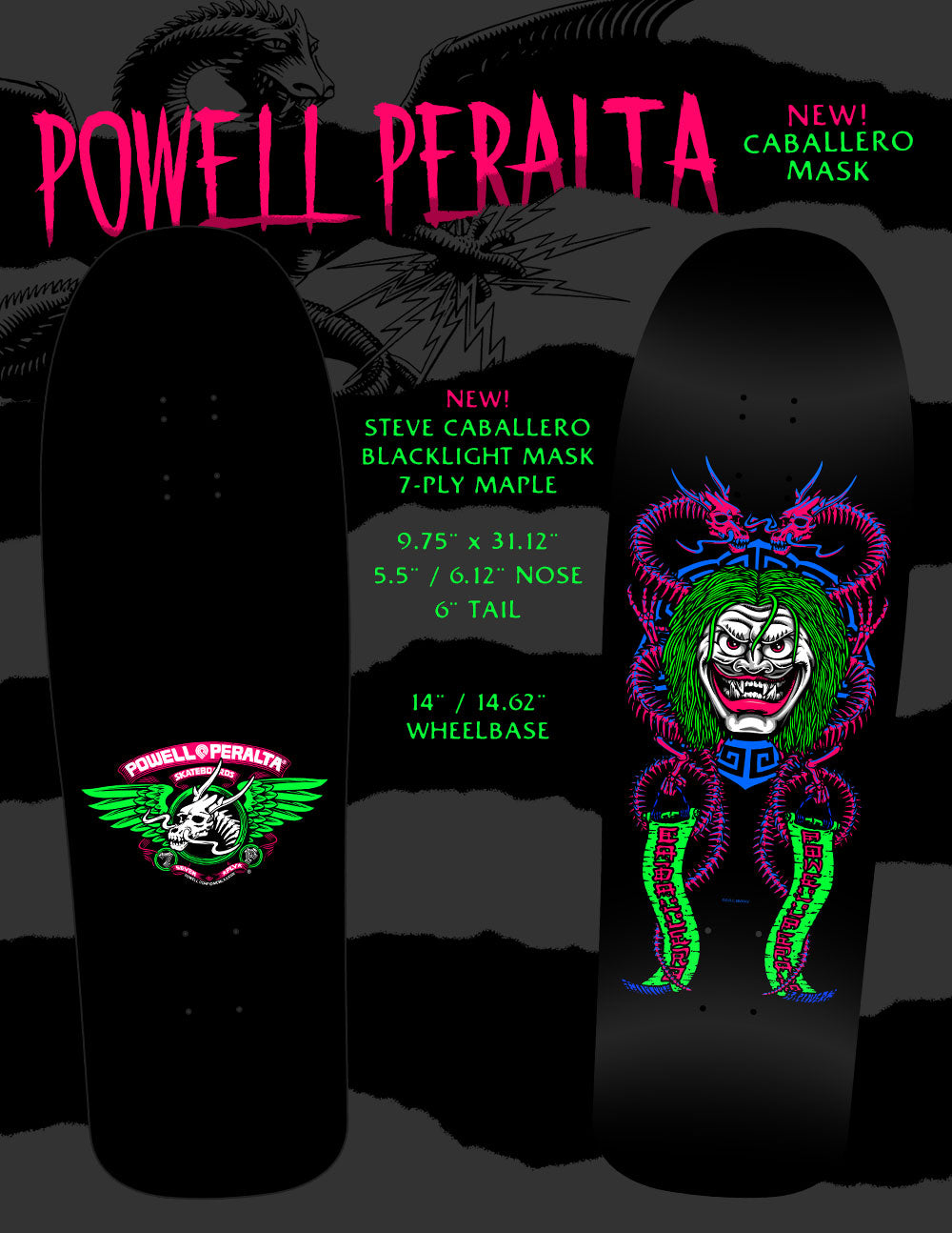 POWELL PERALTA CABALLERO 8.28インチデッキ Powell Peralta Steve Caballero Chinese Dragon Reissue Skateboard