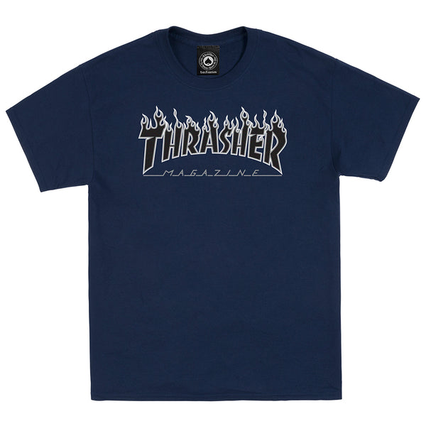 THRASHER FLAME LOGO T SHIRT NAVY BLACK The Drive Skateboard Shop