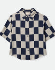 BRIXTON WOMENS MYKONOS BOXY S/S WOVEN WASHED NAVY