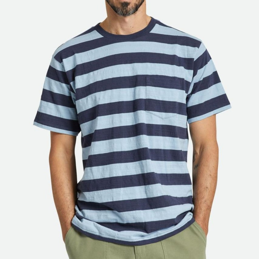 BRIXTON HILT SLUB S/S POCKET KNIT WASHED NAVY/DUST BLUE