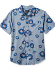 BRIXTON CHARTER PRINT S/S WOVEN DUSTY BLUE/PACIFIC BLUE/CORAL