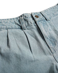 THEORIES BELVEDERE PLEATED DENIM TROUSERS LIGHT WASH BLUE