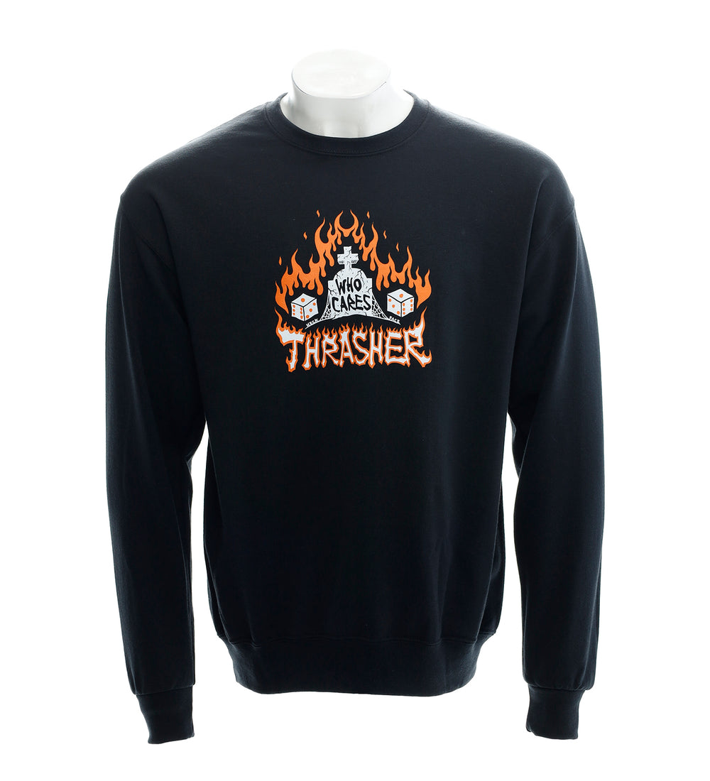 THRASHER WHO CARES BY NECKFACE CREWNECK BLACK - The Drive Skateboard Shop