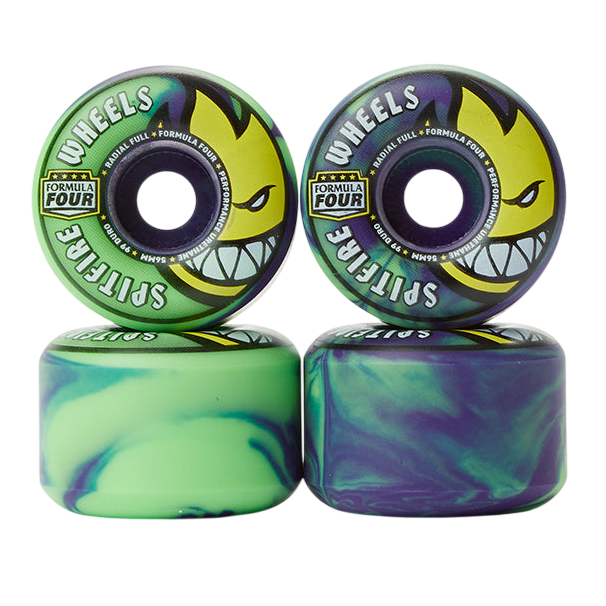 SPITFIRE WHEELS FORMULA FOUR RADIAL FULL NEON GREEN/PURPLE 99A (56MM)