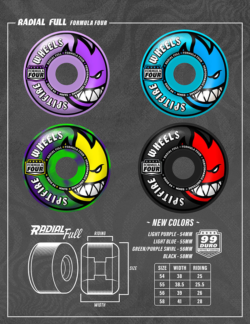 SPITFIRE WHEELS FORMULA FOUR RADIAL FULL NEON GREEN/PURPLE 99A (56MM)