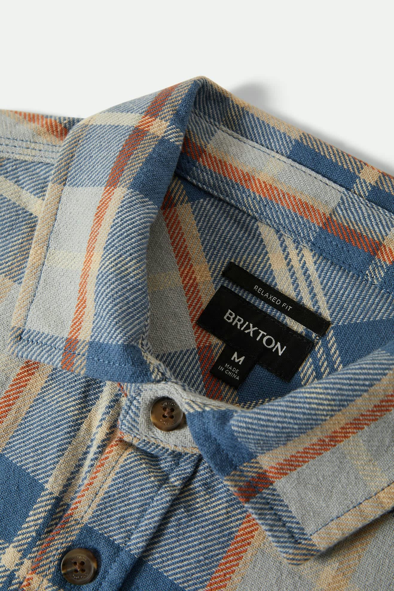 BRIXTON VINTAGE WASH FLANNEL BLUE/SOFT BLUE/ORANGE
