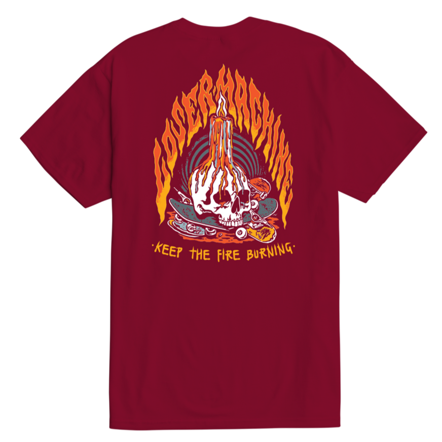 LOSER MACHINE ON FIRE TEE BURGANDY