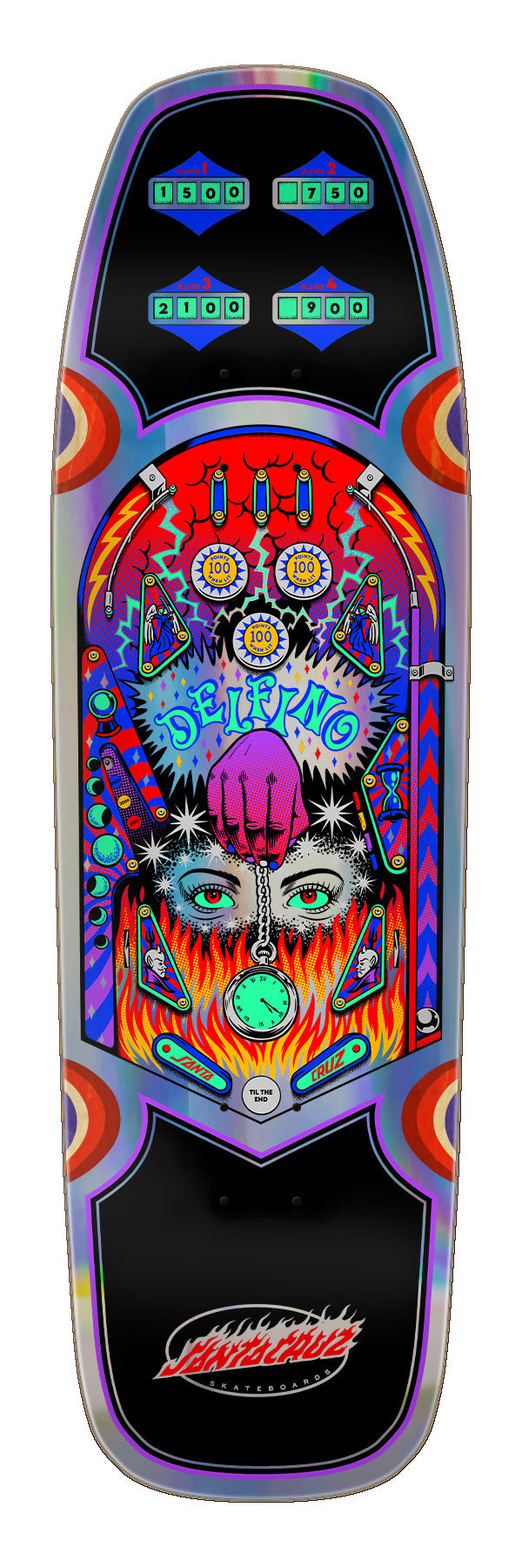 SANTA CRUZ DECK DELFINO PINBALL SILVER FOIL (9.14")