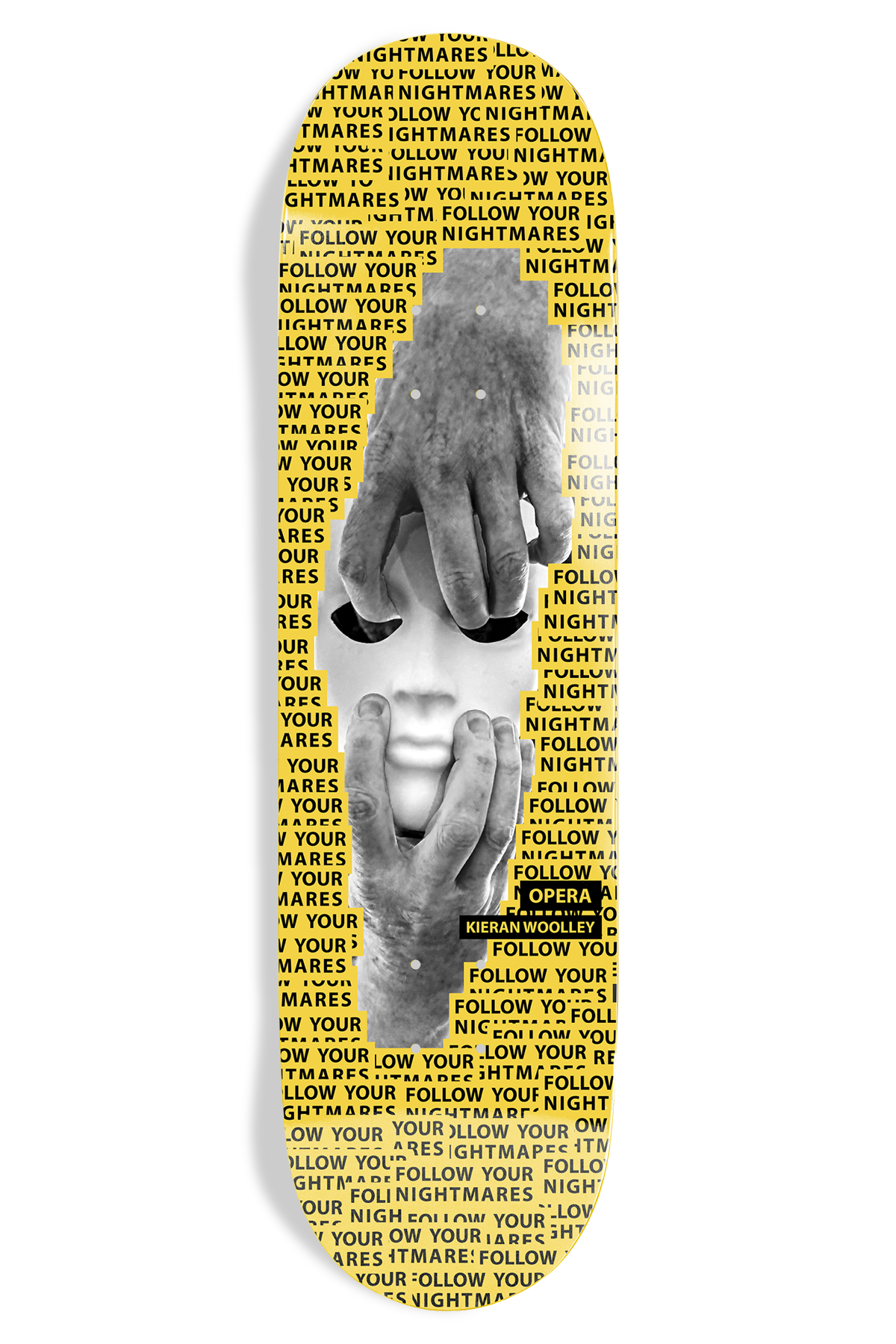 Opera Woolley Nightmare EX7 9-inch skateboard deck featuring a dark, artistic graphic design on a sturdy wooden deck.
