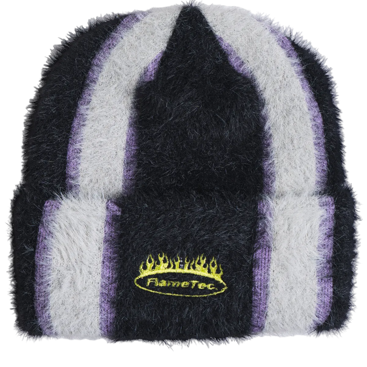 Black Corduroy Beanie by Corduroy, featuring a soft mohair flame design, stylish headwear for cold weather.