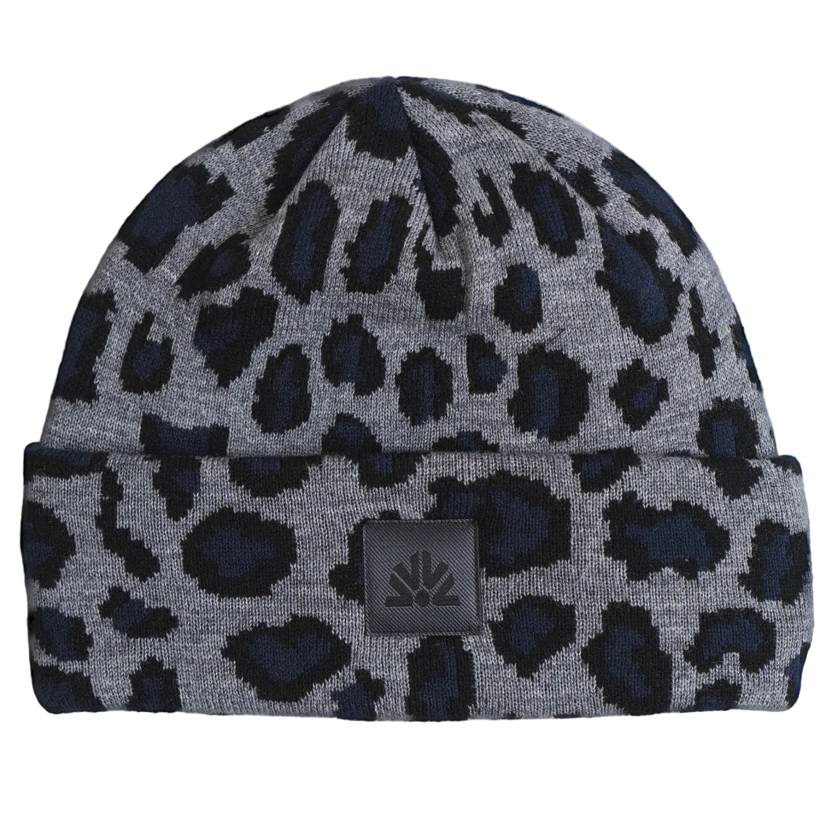 Autumn beanie hat with a spotted cement pattern, stylish headwear for cold weather, featuring a cozy knit design.