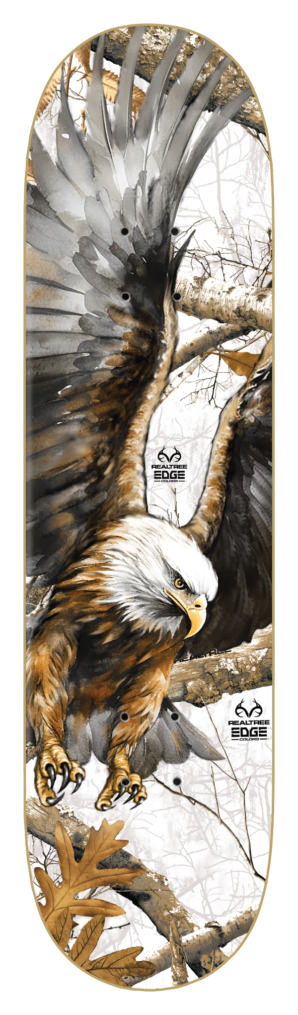 Zero Deck Sheckler Real Tree Eagle skateboard deck in 8.25 inches with eagle graphic and real tree camouflage design.