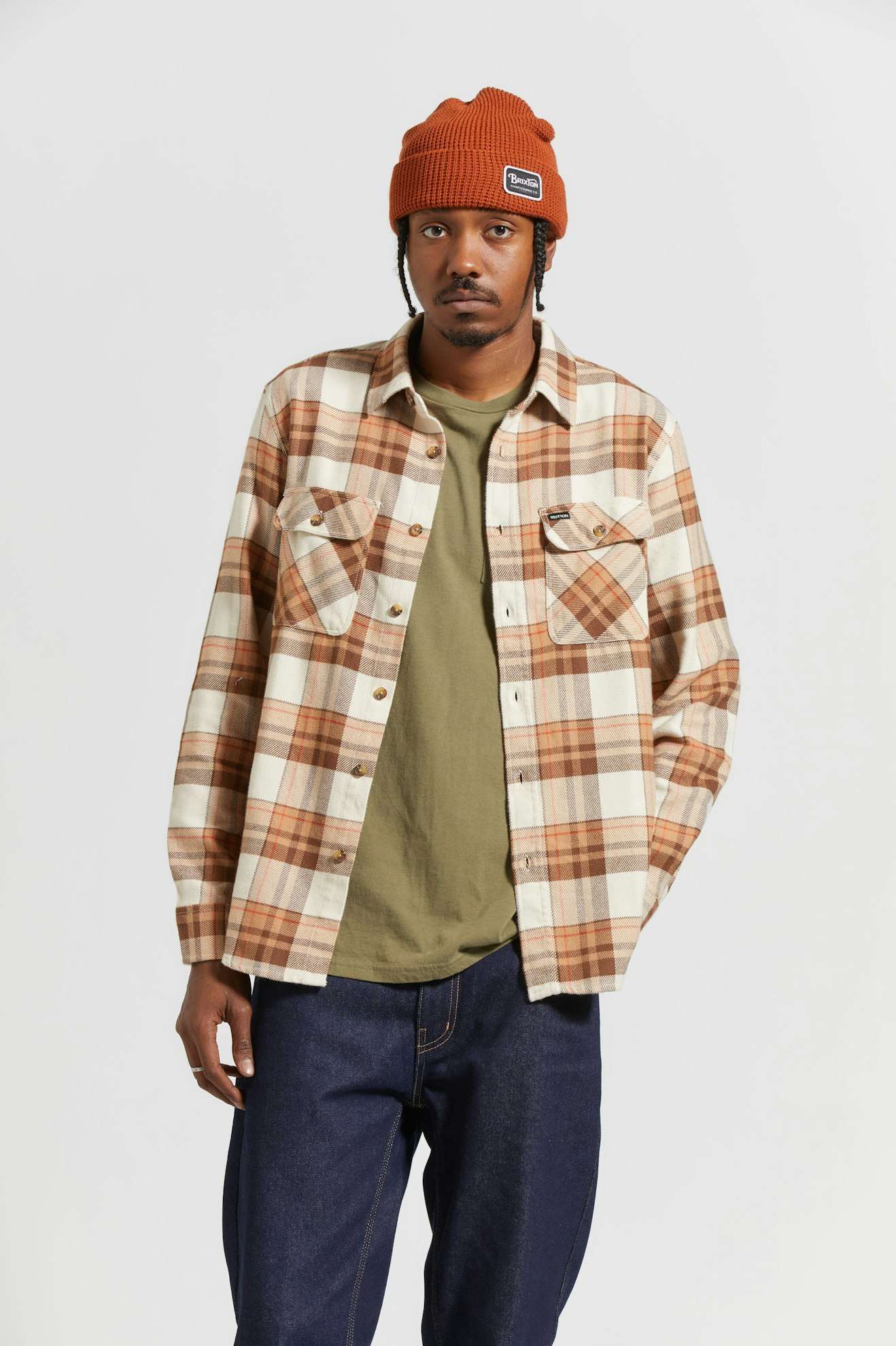 BRIXTON BOWERY FLANNEL WHITECAP/PINECONE 