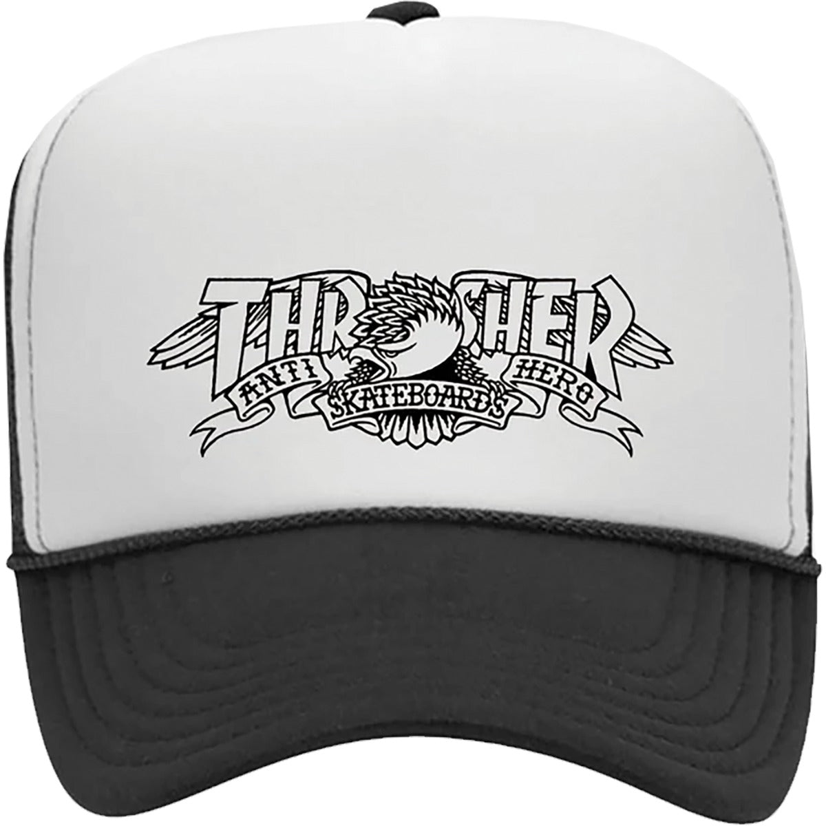 ANTIHERO X THRASHER MAG BANNER TRUCKER HAT BLACK/WHITE