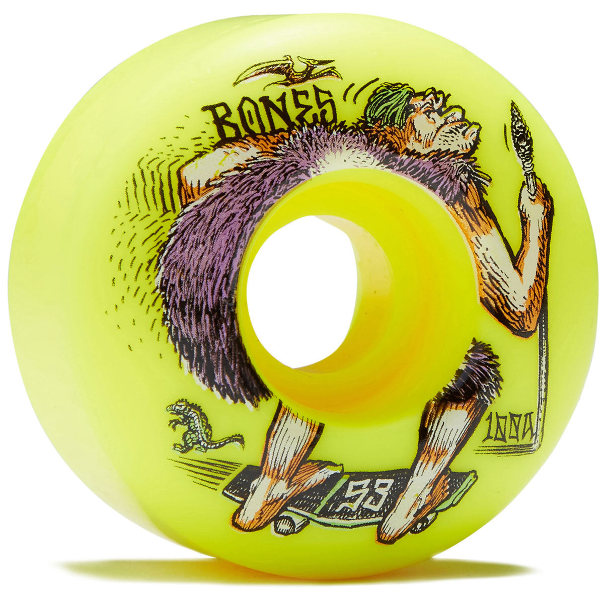BONES WHEELS OG 100'S NEONDERTHAL V4 WIDE 100A (52MM) YELLOW - The Drive Skateboard Shop