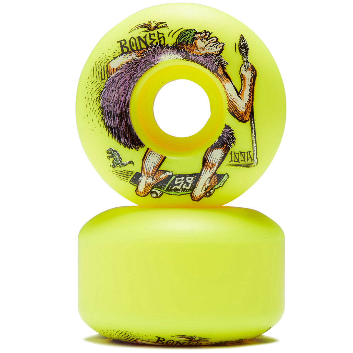 BONES WHEELS OG 100'S NEONDERTHAL V4 WIDE 100A (52MM) YELLOW - The Drive Skateboard Shop