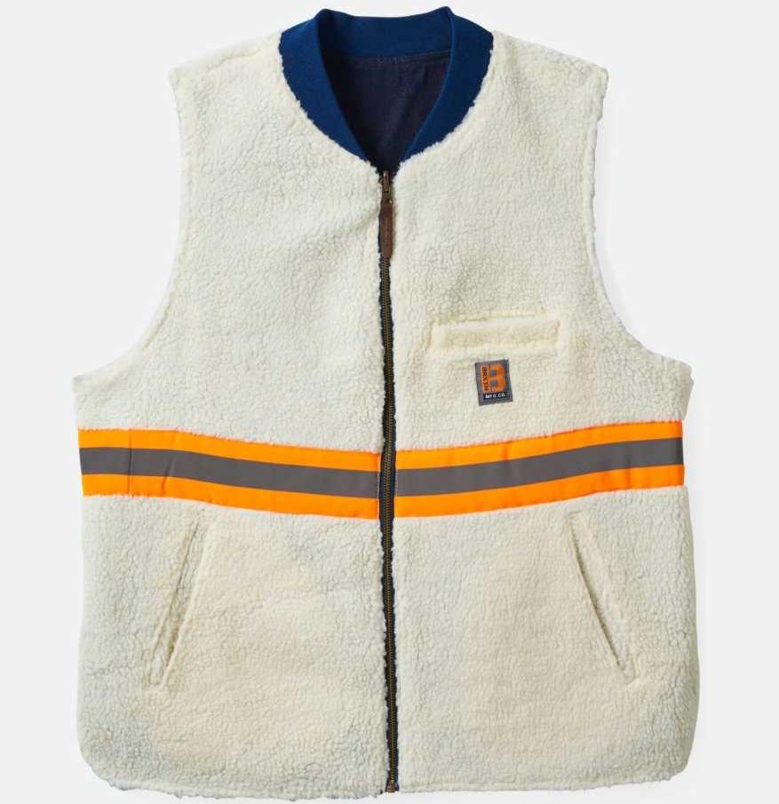 BRIXTON BUILDERS ABRAHAM REVERSIBLE VEST RINSE DENIM/SHERPA