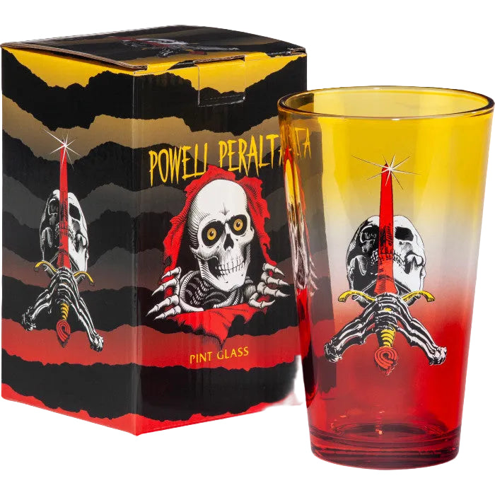 POWELL-PERALTA PINT GLASS SKULL &amp; SWORD RASTA