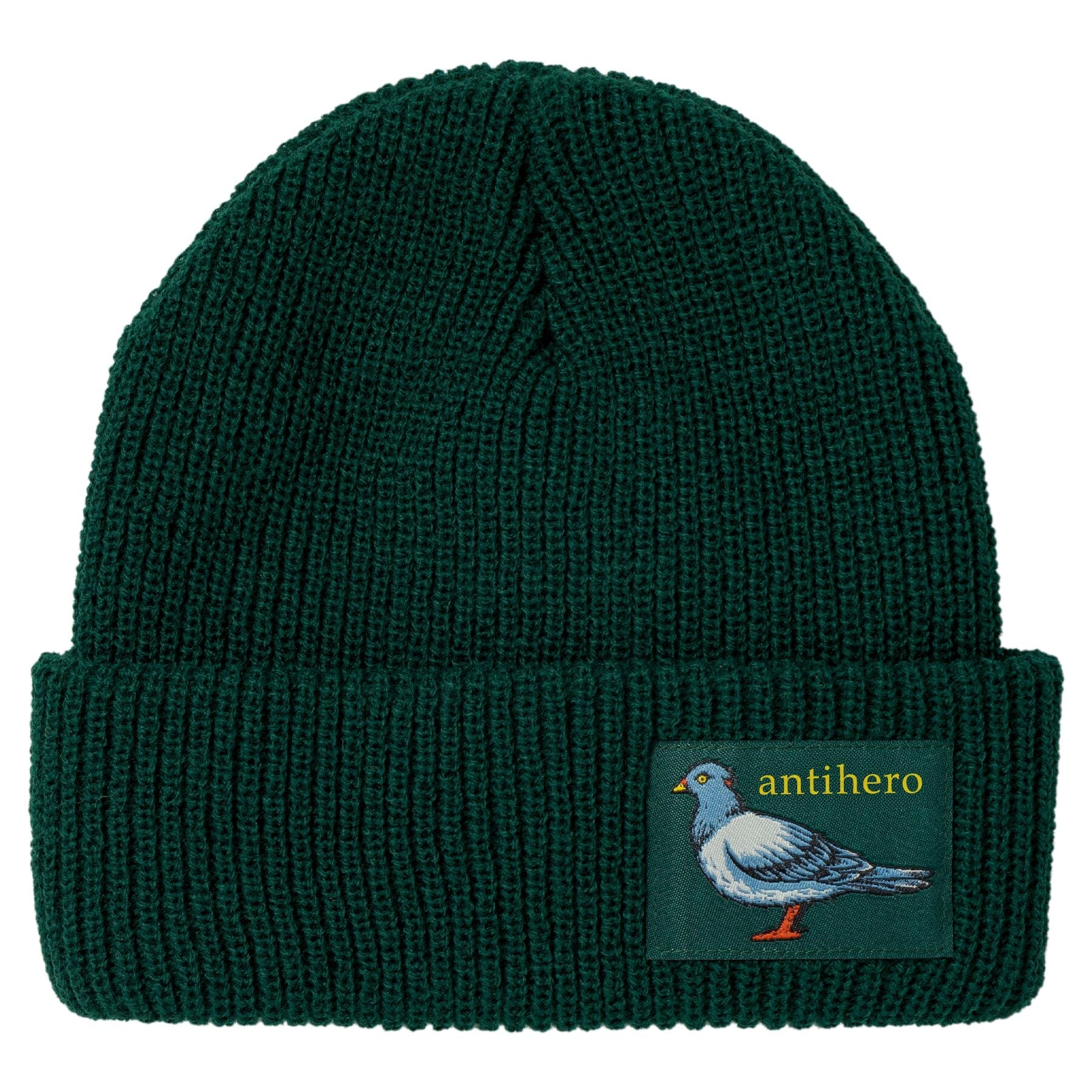 ANTIHERO LIL PIGEON LABEL CUFF BEANIE GREEN/YELLOW
