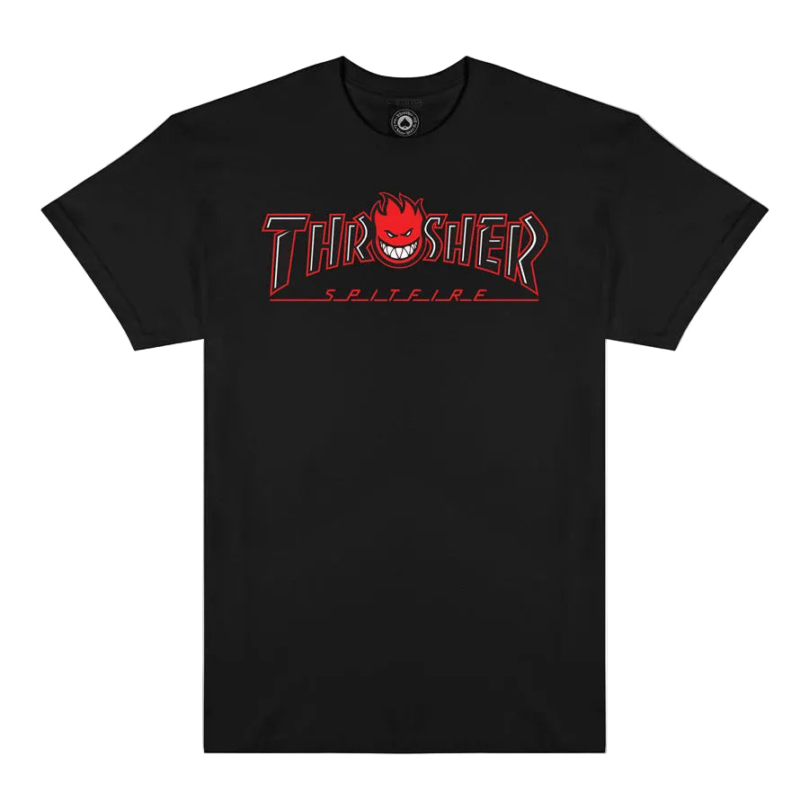 THRASHER X SPITFIRE BIG HEAD OUTLINE T-SHIRT BLACK
