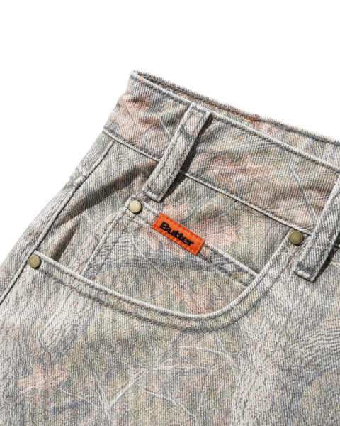 BUTTER BAGGY DENIM SHORTS FOREST CAMO