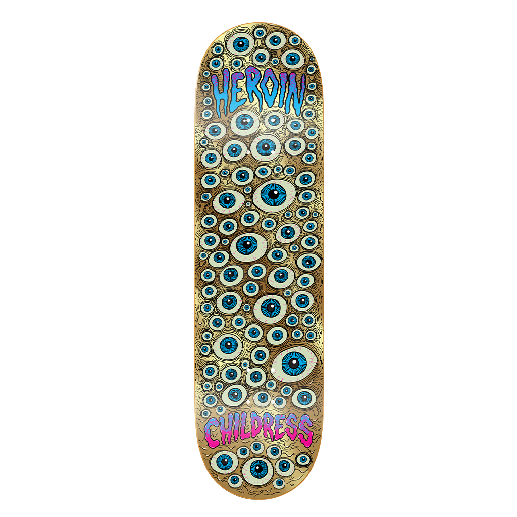 Heroin Chet Childress skateboard deck, 8.75 inches, featuring graphic design, ideal for skateboarding enthusiasts.