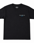Black T-shirt from THE DRIVE SKATE SHOP featuring a skate fish badge design on the front.
