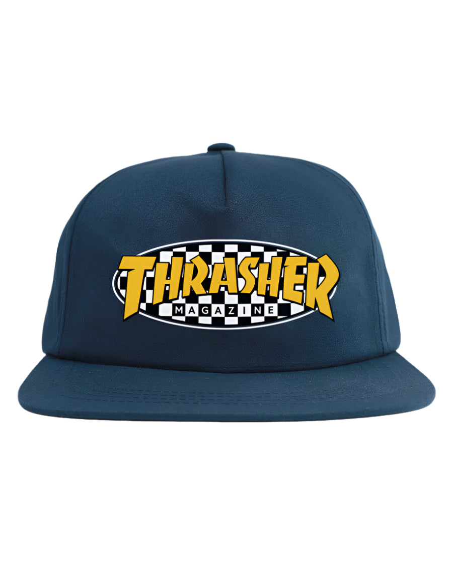 THRASHER CHECKERED OVAL SNAPBACK NAVY