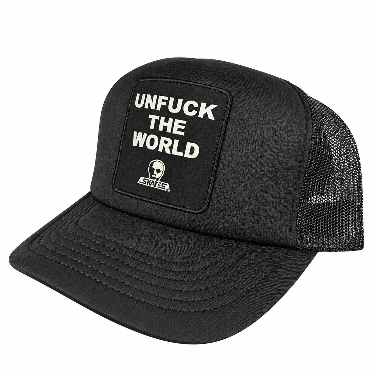 SKULL SKATES CLASSIC MESH TRUCKER HAT UNFUCK THE WORLD