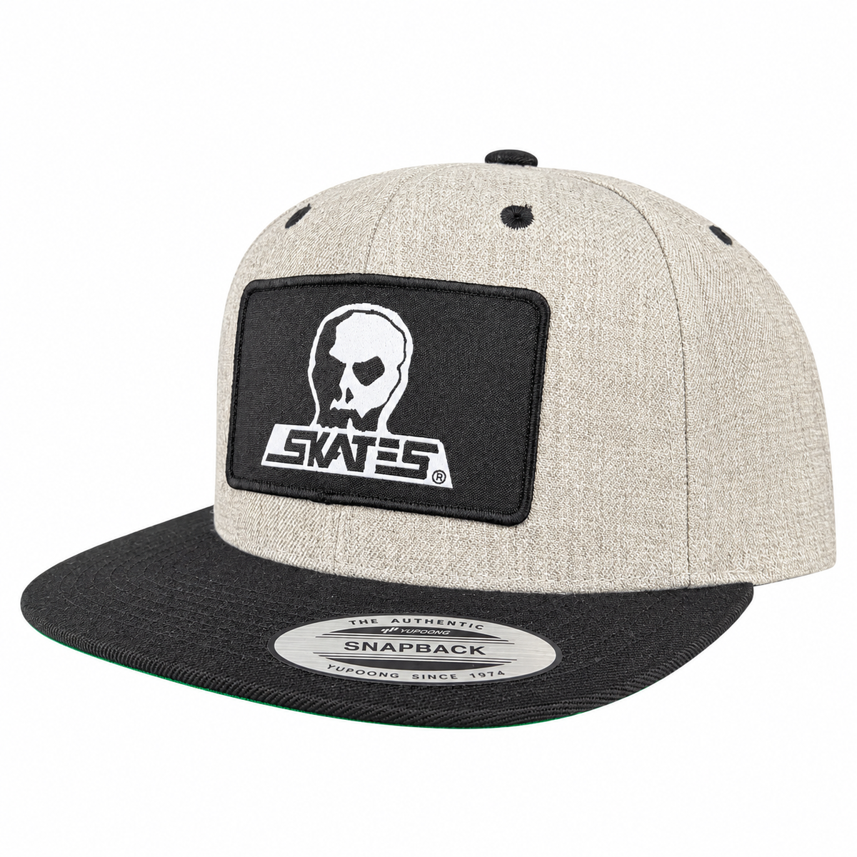 SKULL SKATES SNAPBACK LOGO PATCH BLACK/HEATHER GREY