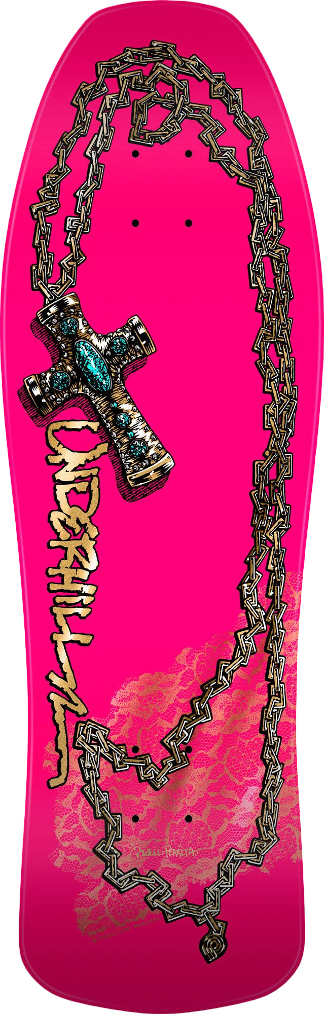 POWELL-PERALTA DECK UNDERHILL CROSS PINK/GOLD FOIL (10") - The Drive Skateboard Shop