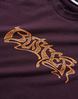 BUTTER Drummer T-Shirt in eggplant purple, front view with drummer graphic and short sleeves