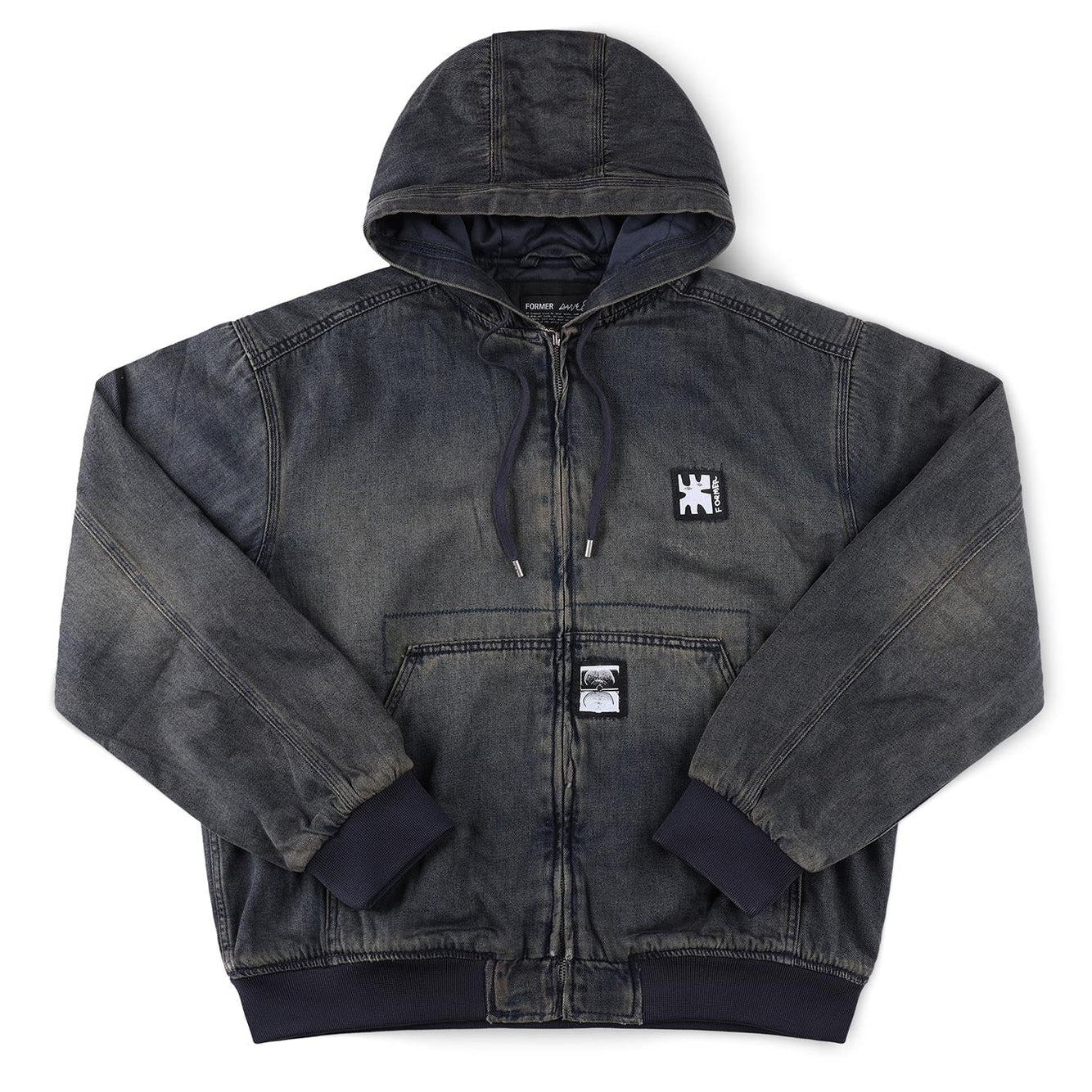 FORMER ENIGMA HOODED DENIM JACKET DARK BLUE