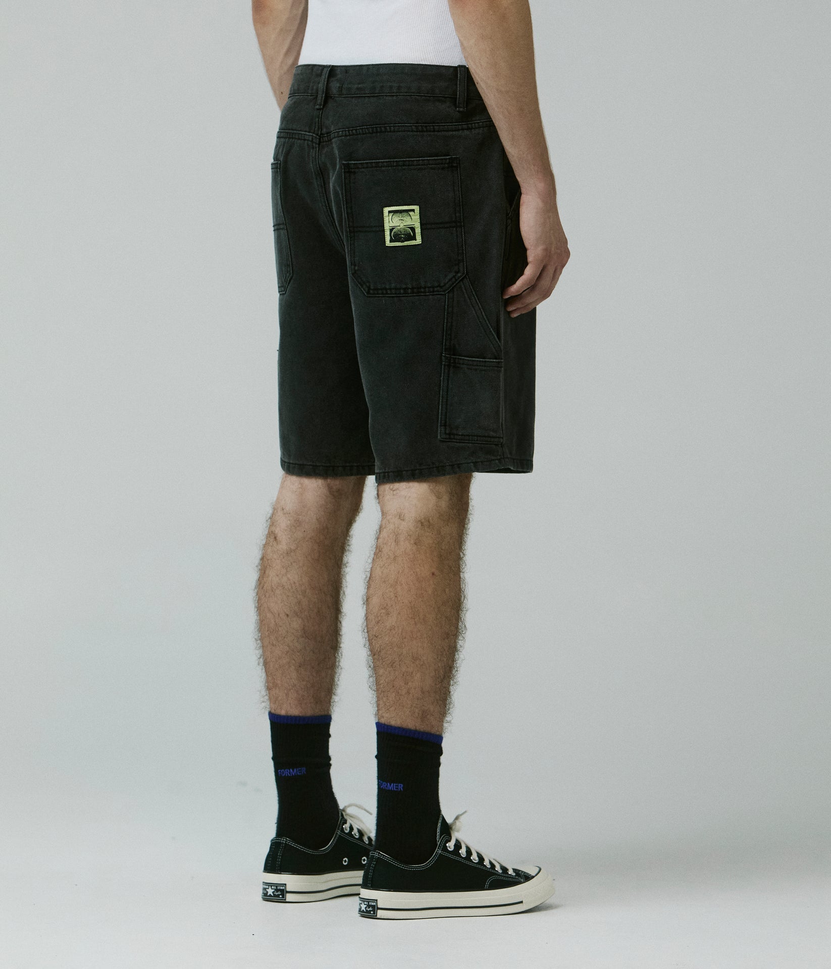 FORMER DISTEND VT DENIM CARPENTER SHORT WASHED BLACK