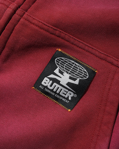 BUTTER Garage zip-through hood sweater in faded burgundy washed fabric
