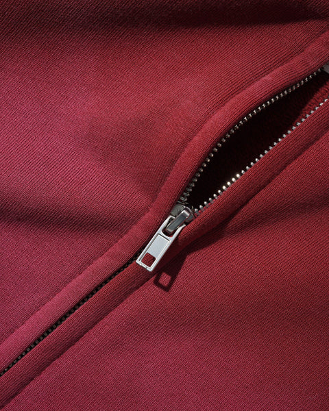 Butter Garage zip-thru hood faded burgundy sweater front view