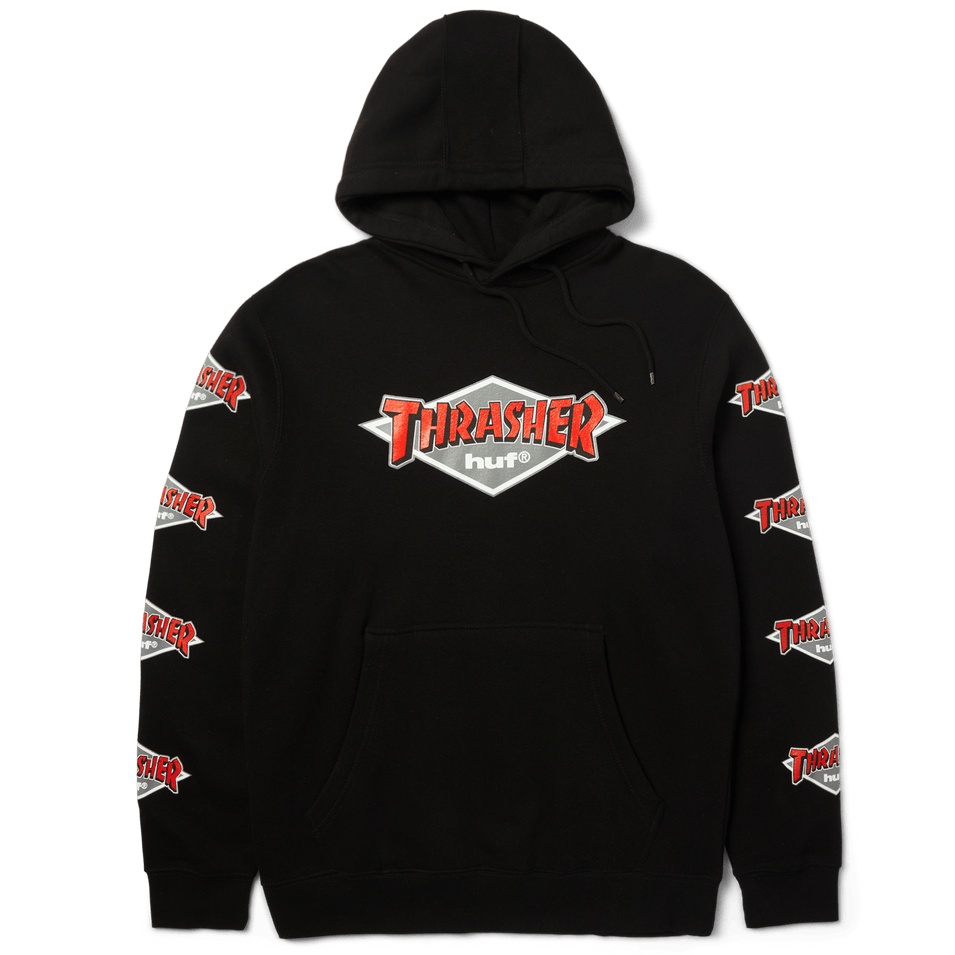 HUF X THRASHER LOGO PULLOVER HOODY BLACK